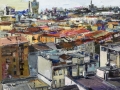 Marina Previtali, Tetti su Milano, olio su tela, 2018, cm. 148x130
